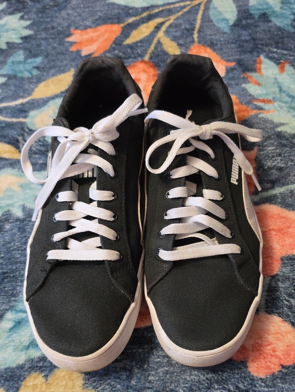 Puma Black and White Low-Top Canvas Sneakers